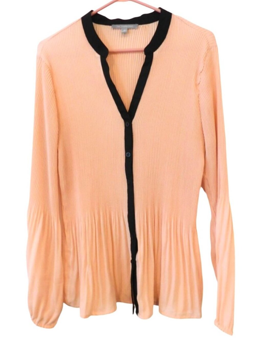NY Collection XL Peach Pink Pleated Button Front Shirt Top Dopamine Dressing